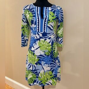 Barbara Gerwit Leaf Print Midi Dress Tropical Quarter Sleeve Size XSmall